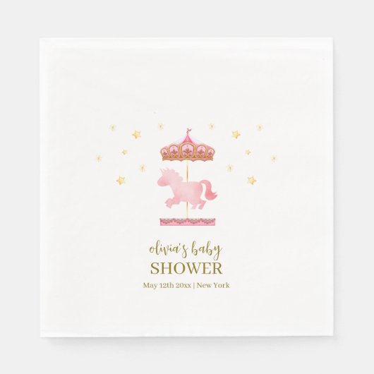 Rosa Gold Elegante Carousel Carnival Baby Dusche Serviette (Vorderseite)