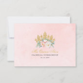 Rosa & Gold Elegante Quinceñera RSVP Karte (Rückseite)