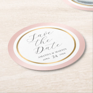 Rosa Gold Elegante SkriptWedding Save the Date Runder Pappuntersetzer