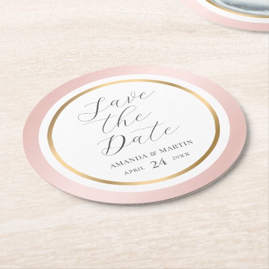 Rosa Gold Elegante SkriptWedding Save the Date Runder Pappuntersetzer (Angewinkelt)