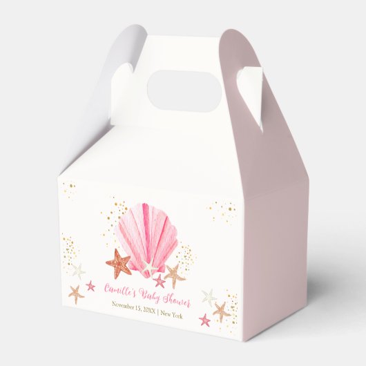 Rosa Gold Elegante Starfish Seashell Baby Dusche Geschenkschachtel (Vorderseite)