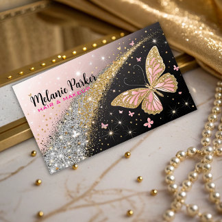 Rosa Gold Eleganter Glitter Schmetterling Visitenkarte