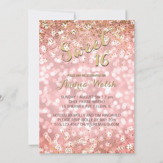 Rosa Gold elegantes Bokeh beleuchtet Einladung (Vorderseite)