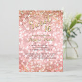 Rosa Gold elegantes Bokeh beleuchtet Einladung (Stehend Vorderseite)