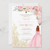 Rosa Gold Elegantes Hübsches Blumenkleid Quinceane Einladung (Vorderseite)