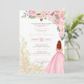 Rosa Gold Elegantes Hübsches Blumenkleid Quinceane Einladung (Stehend Vorderseite)
