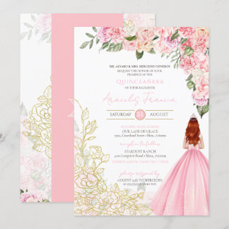 Rosa Gold Elegantes Hübsches Blumenkleid Quinceane Einladung