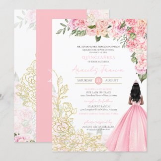 Rosa Gold Elegantes Hübsches Blumenkleid Quinceañe Einladung