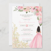 Rosa Gold Elegantes Hübsches Blumenkleid Quinceañe Einladung (Vorderseite)