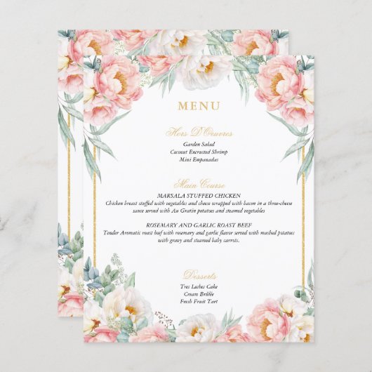 Rosa & Gold Elegantes Quinceñera Menü (Vorne/Hinten)