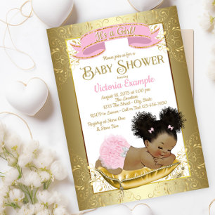 Rosa Gold Ethnic Girl Baby Shower Einladungen
