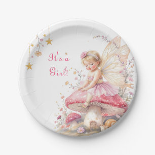 Rosa & Gold Feen Cottage Core Mädchen-Baby-Party Pappteller