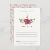 Rosa Gold Flora Einhornempfehlung für Mum Baby Dus Begleitkarte (Vorne/Hinten)