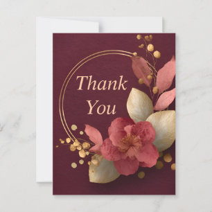 Rosa Gold Floral auf Burgunderpapier Dankeskarten Postkarte