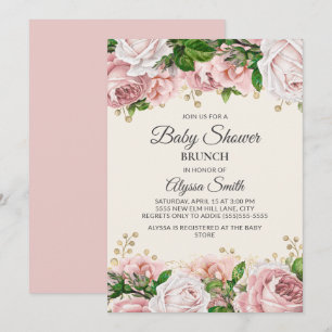 Rosa Gold Floral Baby Shower Brunch Einladung