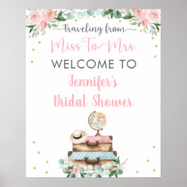 Rosa Gold Floral Brautparty Willkommen Poster