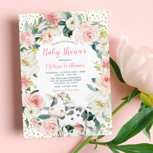 Rosa Gold Floral Cowgirl Baby Shower Einladung