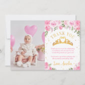 Rosa Gold Floral Crow Princess Birthday Dankeskarte (Vorderseite)