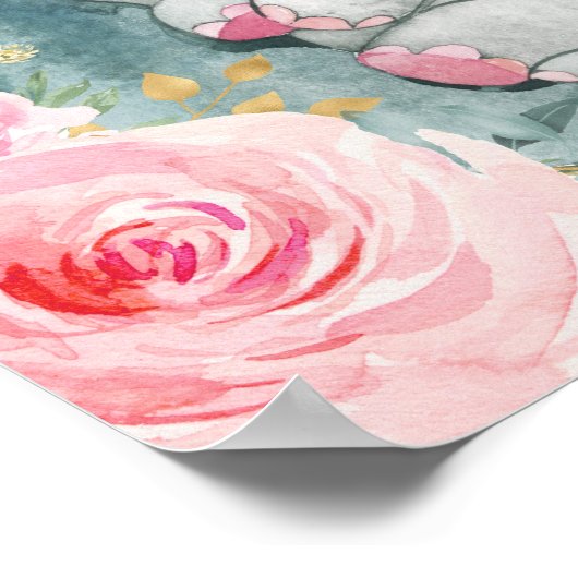 Rosa Gold Floral Elephant Eukalyptus Willkommen Poster (Ecke)