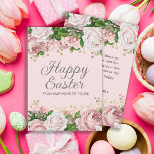 Rosa Gold Floral Frohe Ostern Feiertagskarte