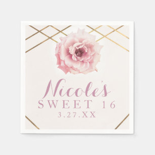 Rosa & Gold Floral Glam Hochzeitsdusche Party Serviette