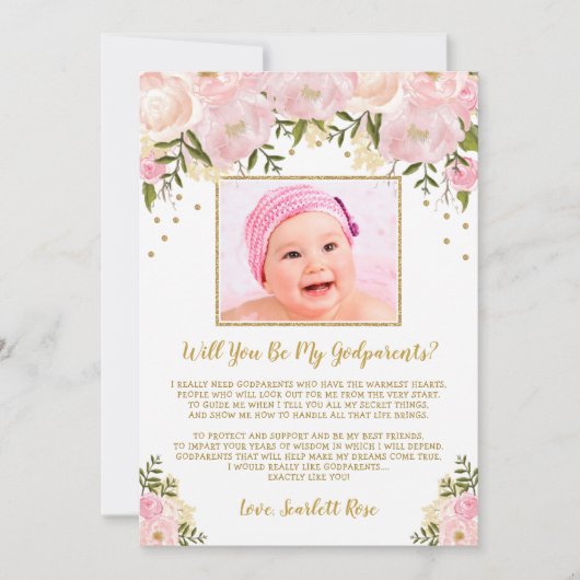 Rosa Gold Floral Godlies Vorschlag Card Einladung (Vorderseite)