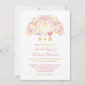 Rosa Gold Floral Love Bird Hochzeit Einladung (Vorderseite)