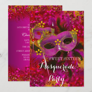 Rosa Gold Floral Maskerade Sweet 16 Party Einladung