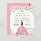 Rosa Gold Floral Princess Quinceañera Postkarte (Vorne/Hinten)