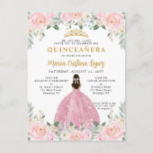 Rosa Gold Floral Princess Quinceañera Postkarte (Vorderseite)