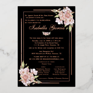 Rosa Gold Floral Quinceañera Geburtstagseinladung Folieneinladung