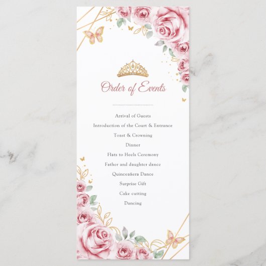 Rosa Gold Floral Quinceanera Orden der Veranstaltu Programm (Rückseite)