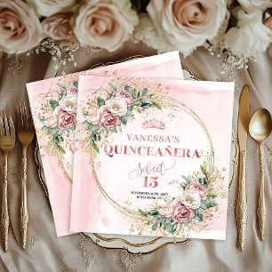 Rosa Gold Floral Sweet 15 Geburtstagsfeier Serviet Serviette