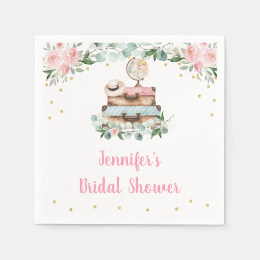 Rosa Gold Floral Travel Miss an Mrs. Brautparty Serviette (Vorderseite)