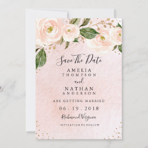 Rosa Gold Florale Hochzeit Save The Date   Einladung