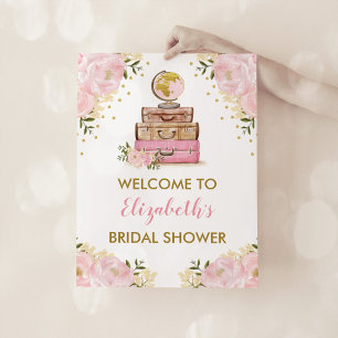 Rosa Gold Florale Reise-Hochzeitsbrause Poster