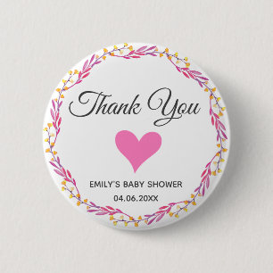 Rosa & Gold Floraler Kranz Danke Baby Shower Button