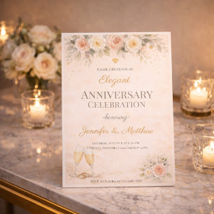 Rosa Gold Florales Jubiläums-Einladung Einladung