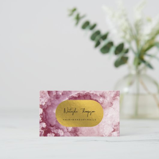 Rosa Gold Foil Sea Crystals Makeup Hair Nails Visitenkarte (Stehend Vorderseite)