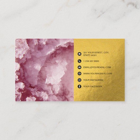 Rosa Gold Foil Sea Crystals Makeup Hair Nails Visitenkarte (Rückseite)