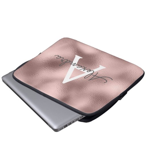 Rosa-Gold-Folie und Sparkle-Monogramm Laptopschutzhülle (Vorne Knopf)