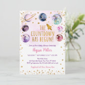 Rosa Gold Galaxy Countdown hat mit Baby Dusche beg Einladung (Stehend Vorderseite)