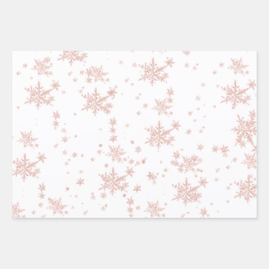 Rosa Gold Gelb Silberschneeflocken Weiß Geschenkpapier Set (Vorderseite)