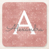 Rosa Gold Girly Sparkle Monogram Birthday Rechteckiger Pappuntersetzer (Vorderseite)