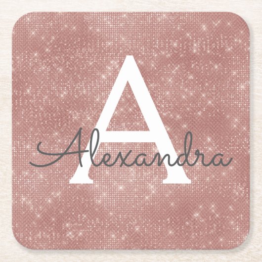 Rosa Gold Girly Sparkle Monogram Birthday Rechteckiger Pappuntersetzer (Vorderseite)
