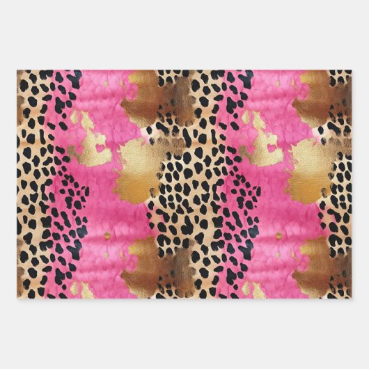 Rosa Gold Glam Leopard Print Geschenkpapier Set (Vorderseite 3)