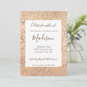 Rosa Gold Glanz Leoparden Druck Einladung