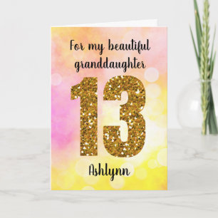 Rosa Gold Glitter 13. Geburtstag Enkelin Karte