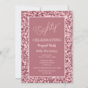 Rosa Gold Glitter 80. Geburtstagsfeier Einladung