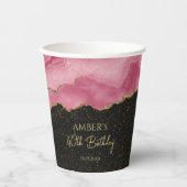 Rosa Gold Glitter Abstract Wasserfarbe Marmor Pappbecher (Vorderseite)